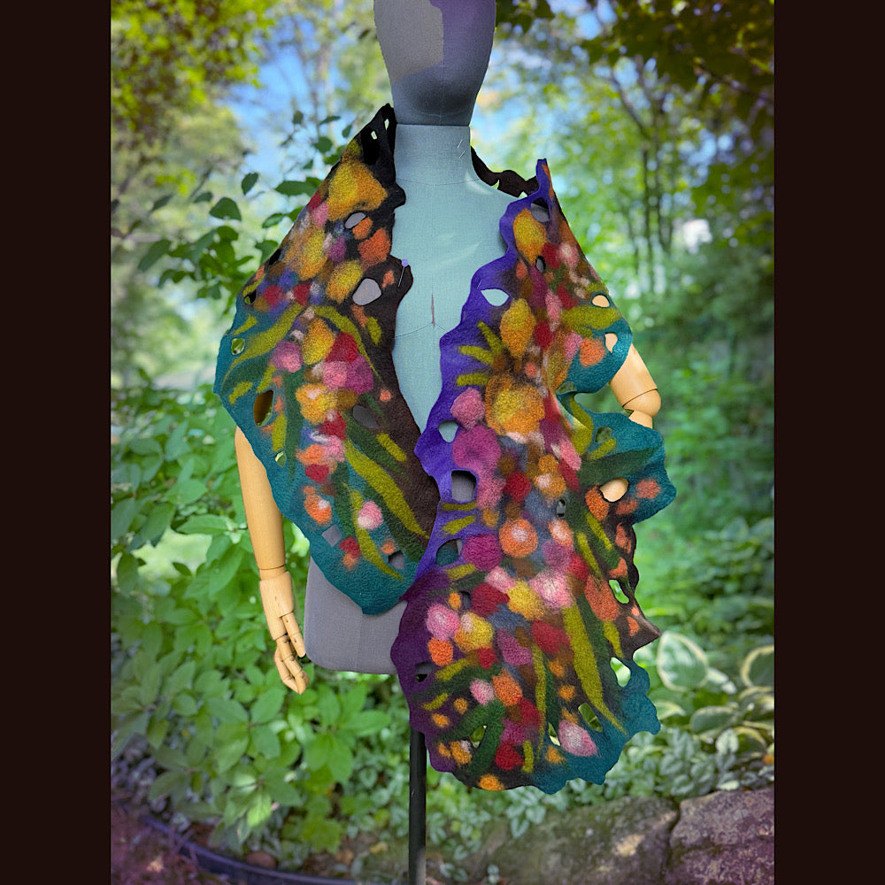 OOAK Handmade wool Felted Scarf 72” X 13” Original art work