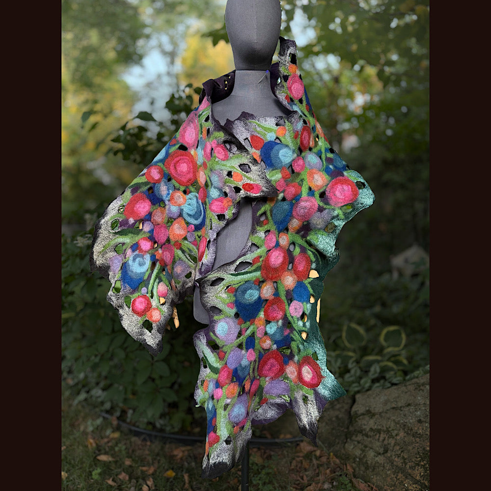 OOAK Handmade wool Felted Scarf 84” X 21” Original art work