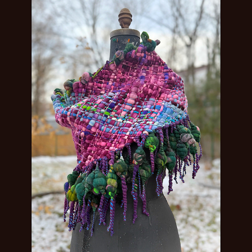 Handmade wool Woven Scarf shawlette 19”X 19”