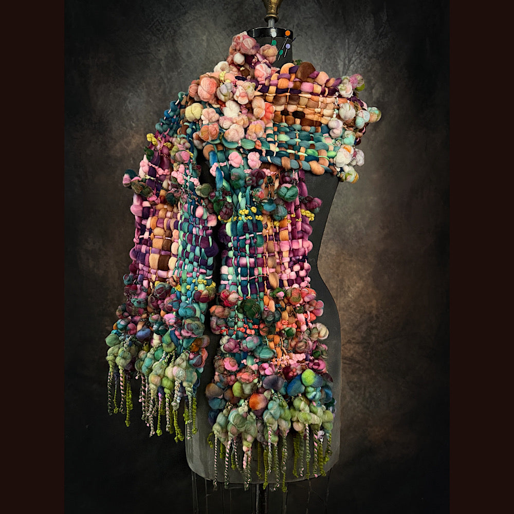 OOAK Handmade wool Woven Scarf 92” X 8”