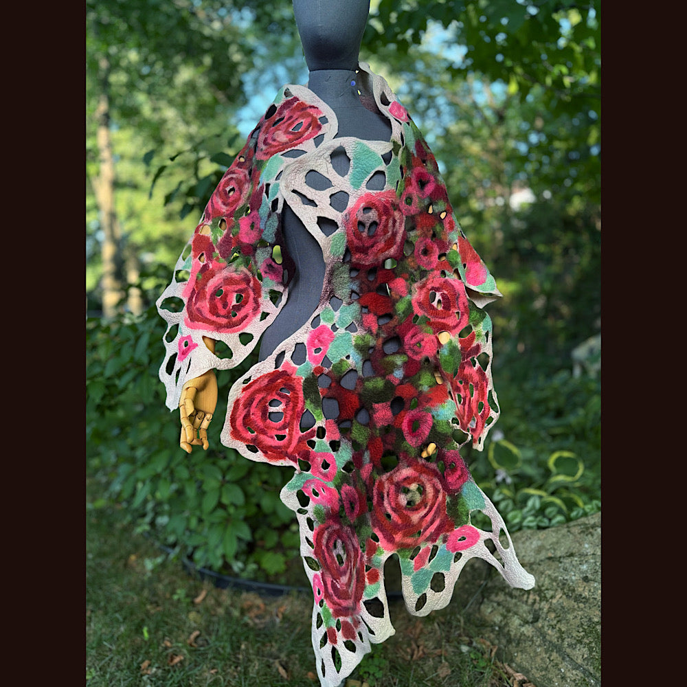OOAK Handmade wool Felted Scarf 90” X 29” Original art work
