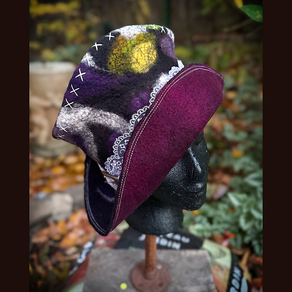 OOAK Handmade wool Felted hat 23.5” medium