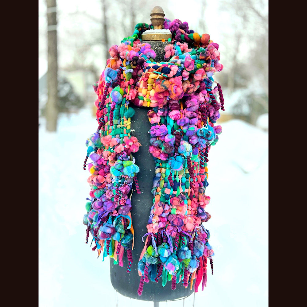Winter rose Woven art yarn Scarf 102” X 8”