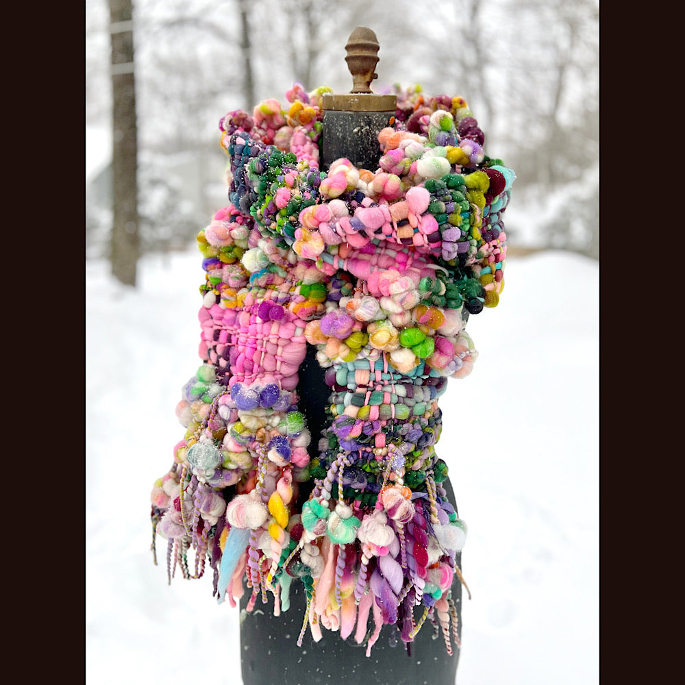 Frosted primroses woven art yarn Scarf 102” X 7”