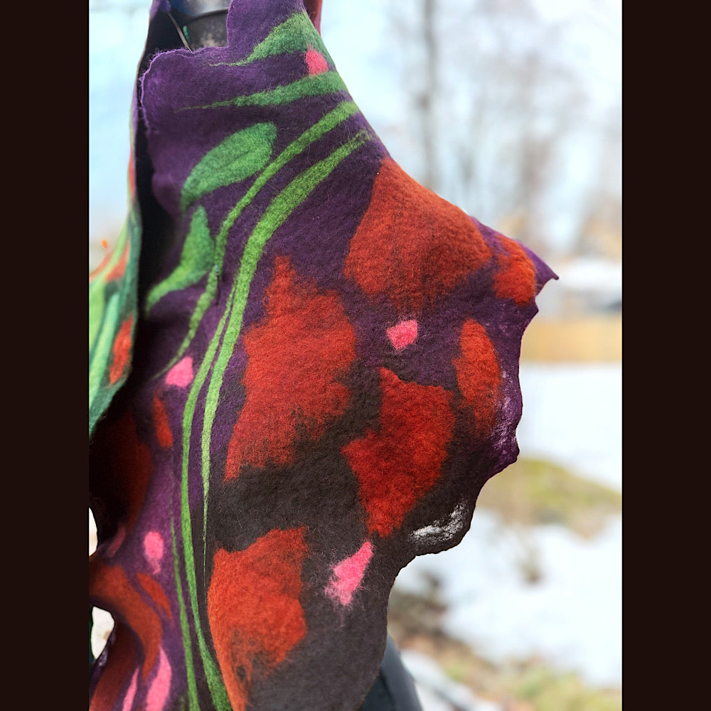 Handmade wool Felted Scarf 68” X 11”