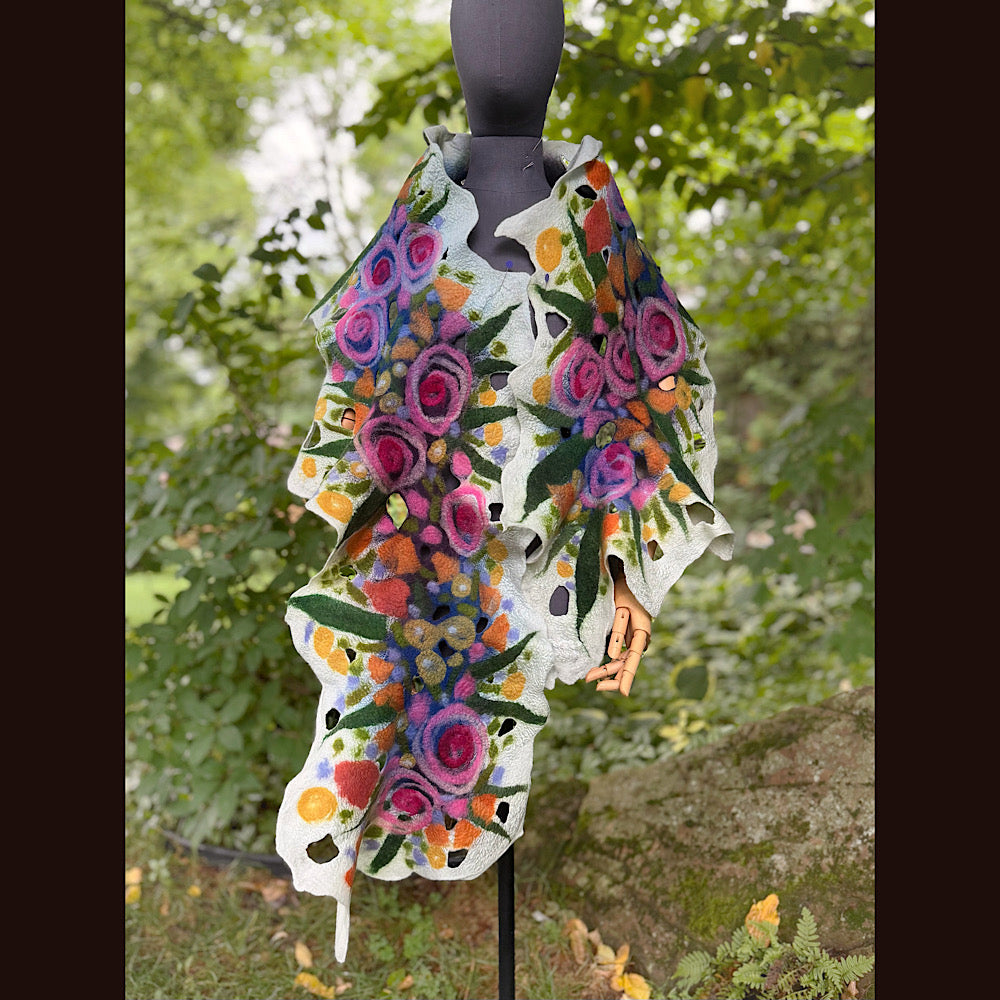 OOAK Handmade wool Felted Scarf 82” X 14” Original art work