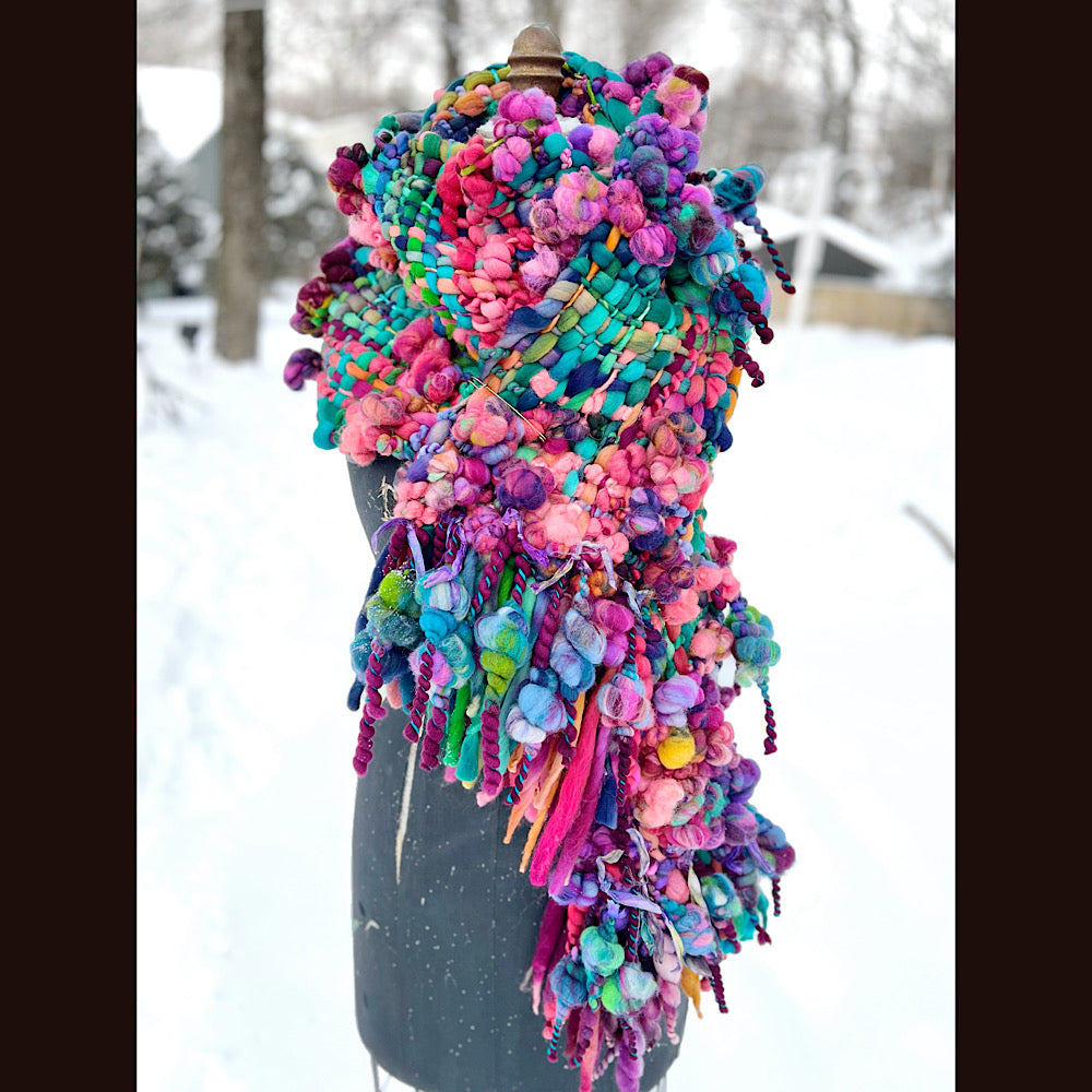 Winter rose Woven art yarn Scarf 102” X 8”