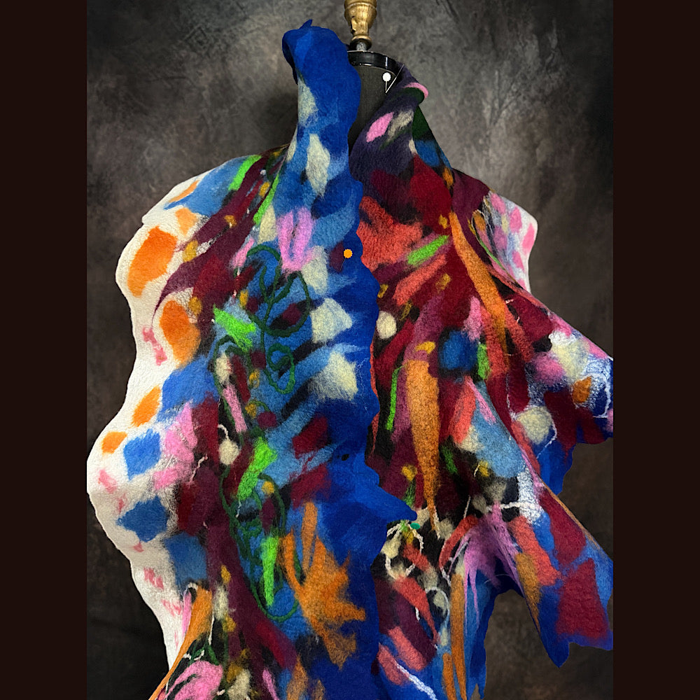 OOAK Handmade wool Felted Scarf 88” X 16”