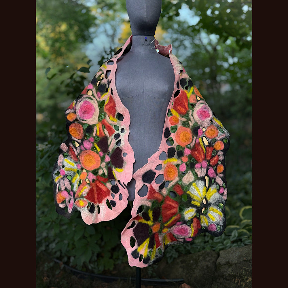 OOAK Handmade wool Felted Scarf 82” X 17” Original art work