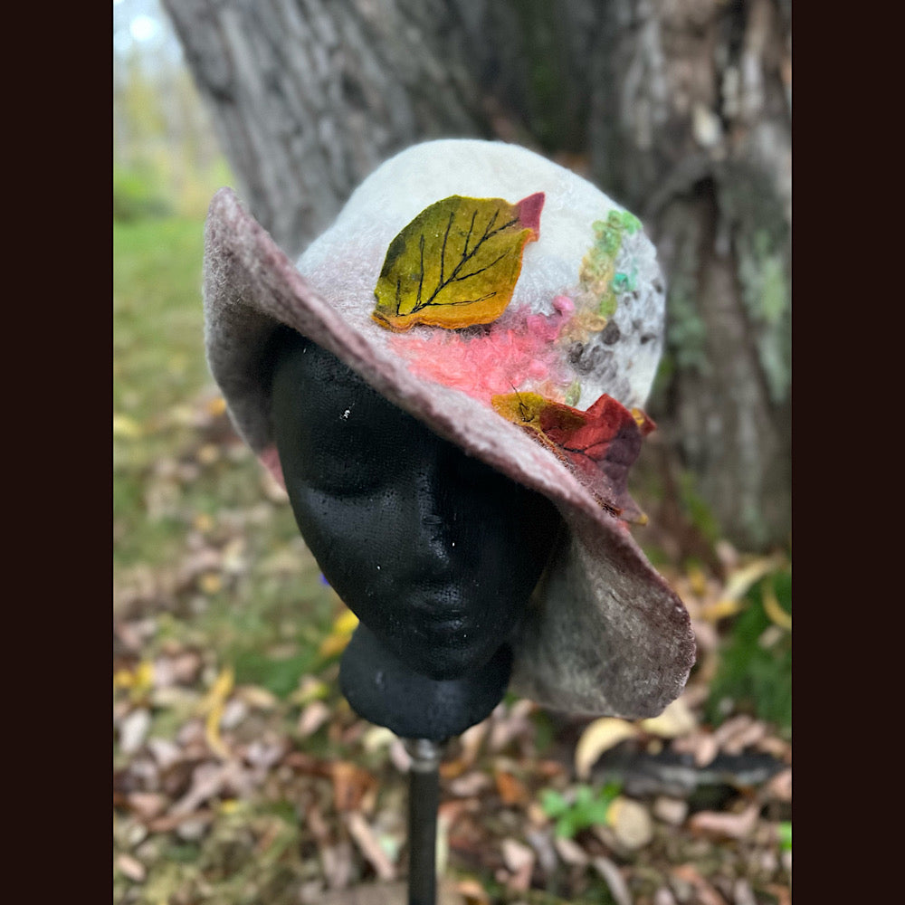 Felted top hat with leaves 23” medium