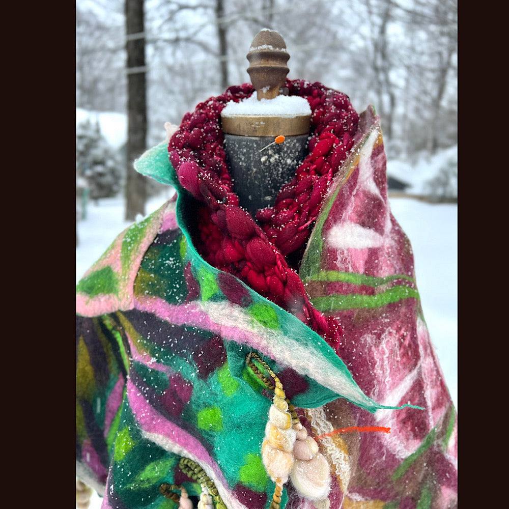 Rose felted wrap 57” X 27”