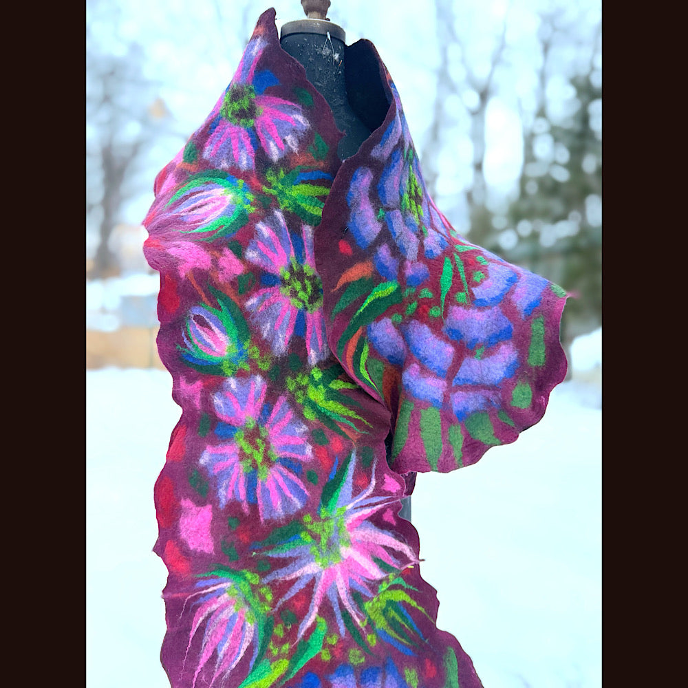 Handmade wool Felted Scarf 80” X 17”