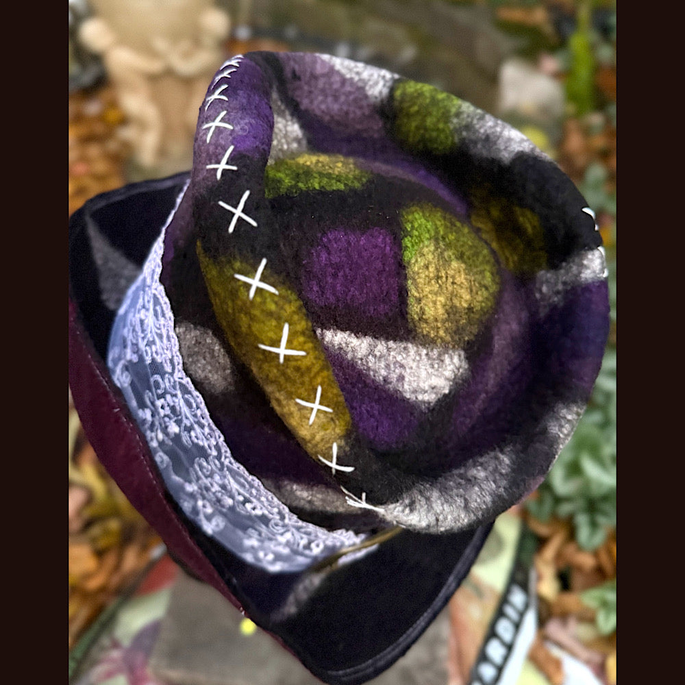 OOAK Handmade wool Felted hat 23.5” medium