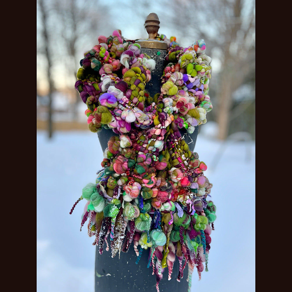 Winter rose Woven art yarn Scarf 102” X 7”