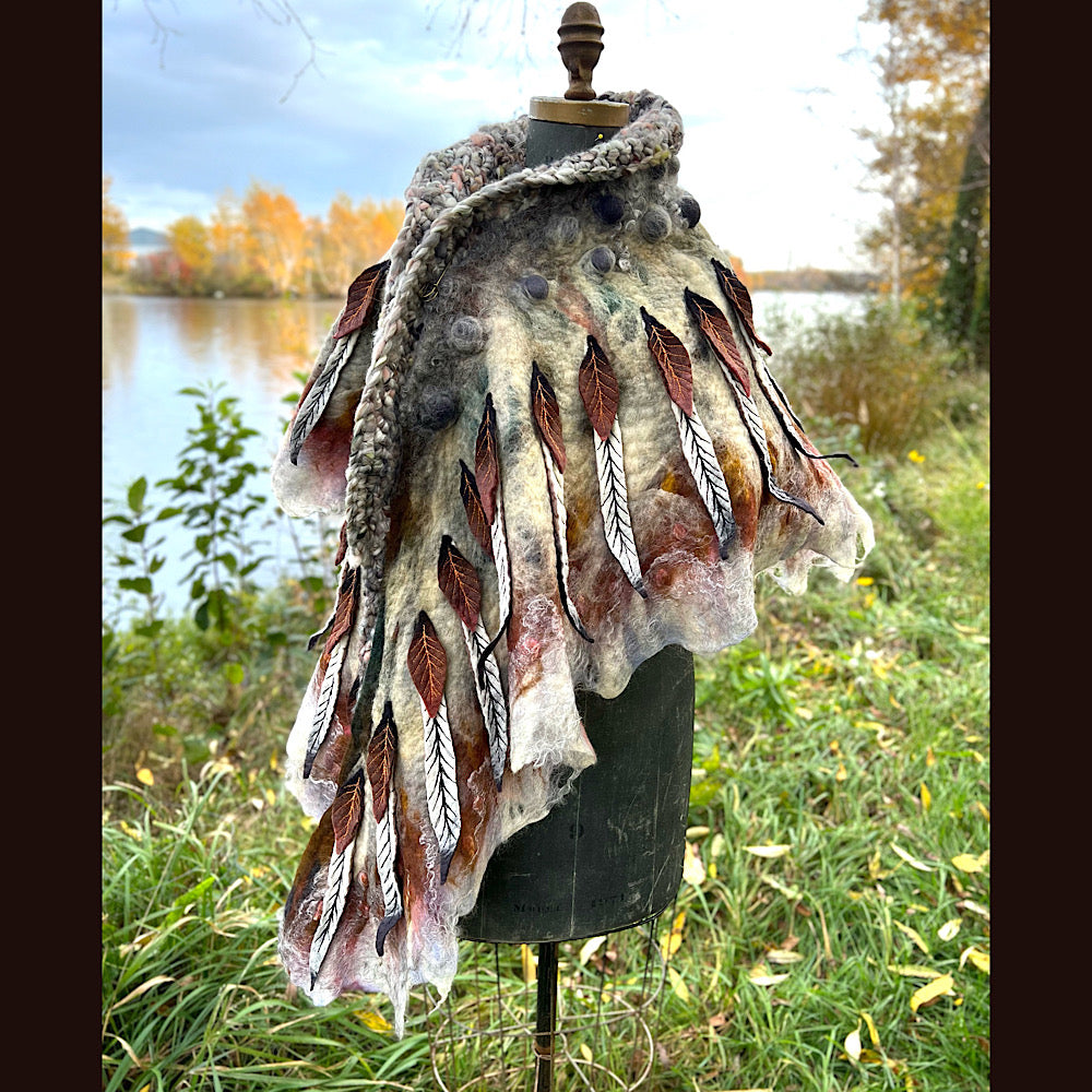 The Owl  felted shawl 80” X 25”