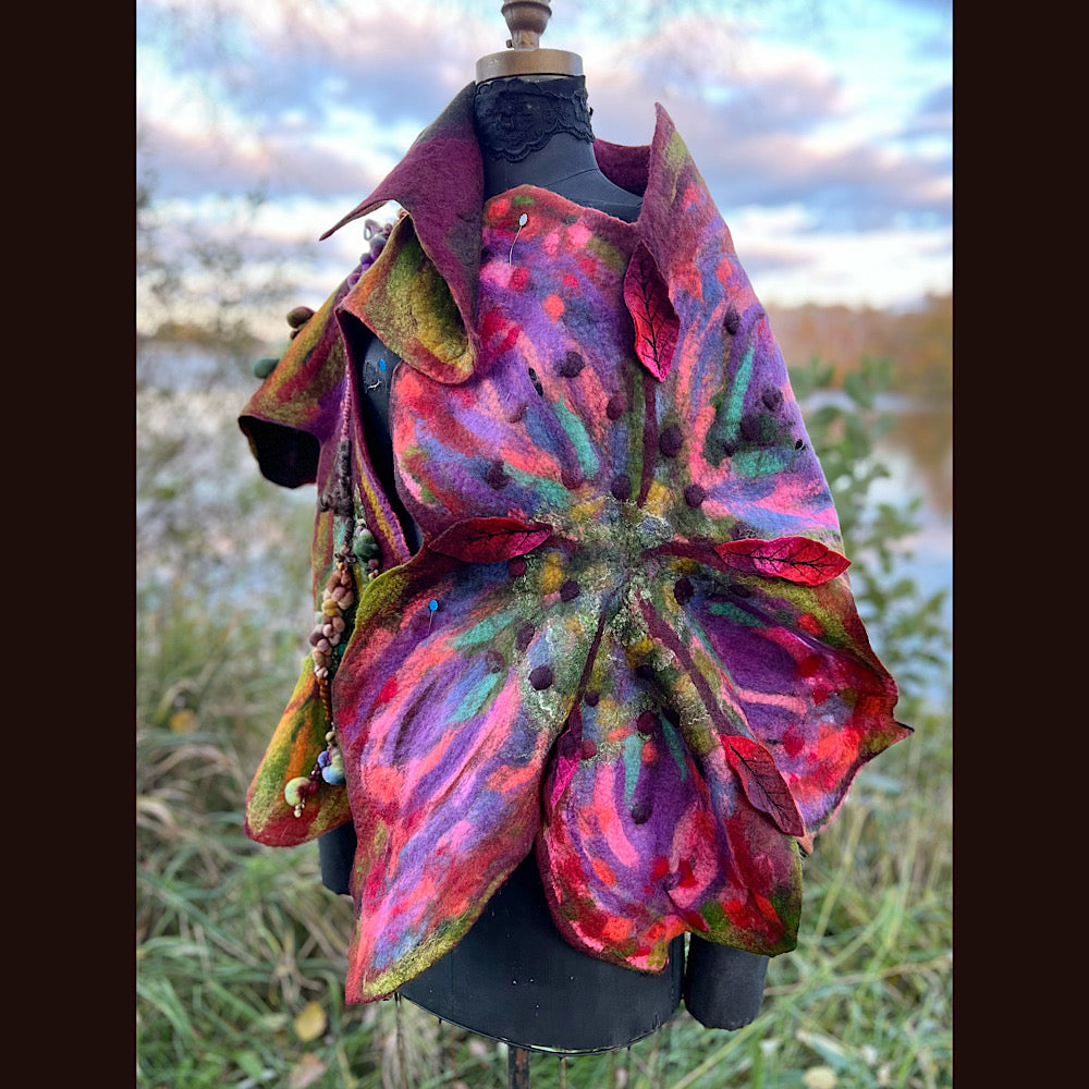 Wild Rose Felted Scarf 70” x 25”