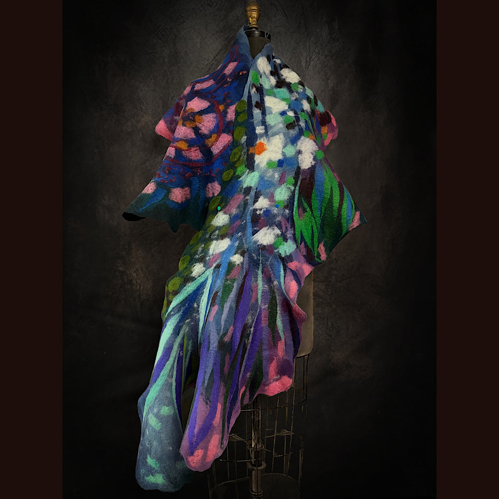 OOAK Handmade wool Felted Scarf 81” X 19”