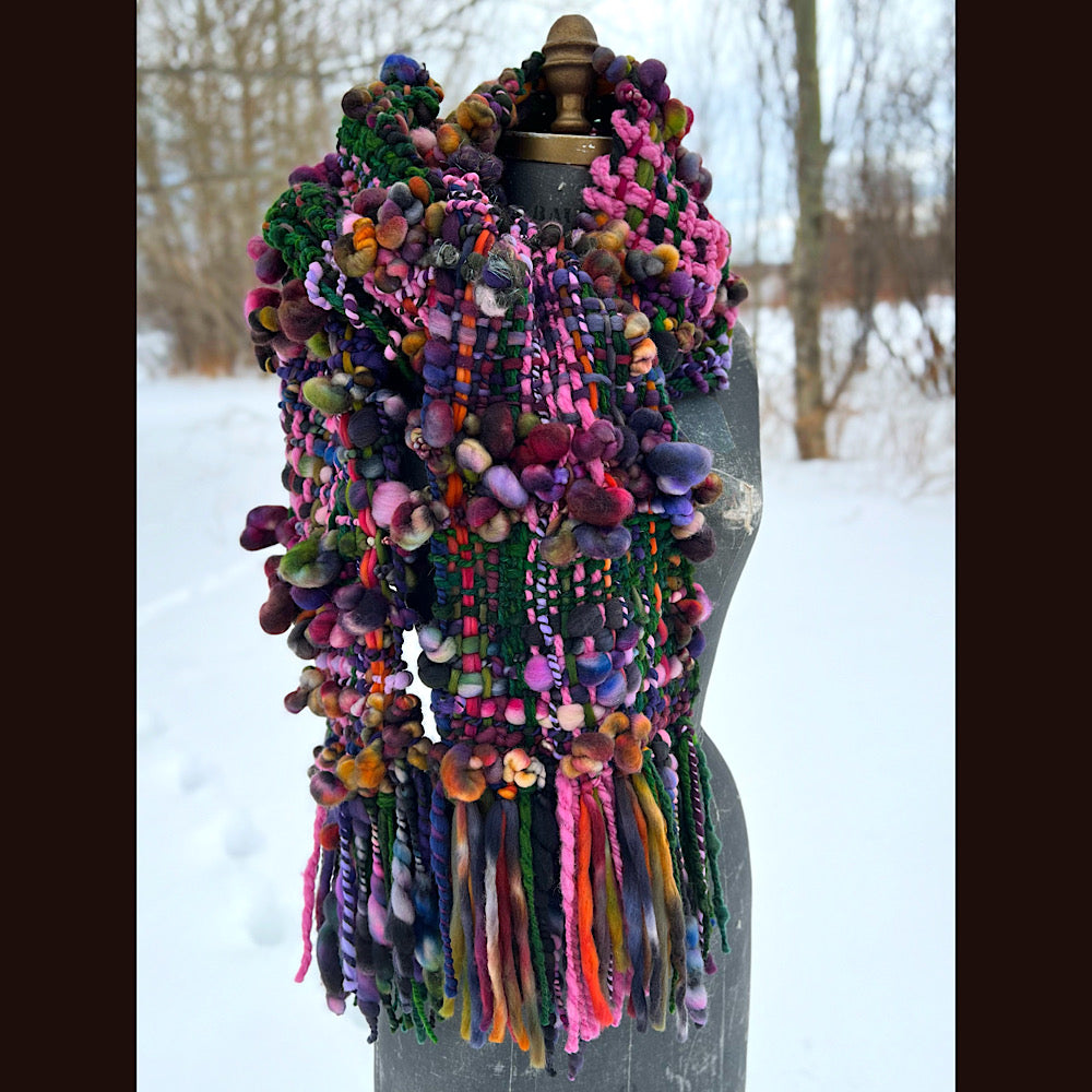 Woven scarf made of hand spun yarn 84” X 9”