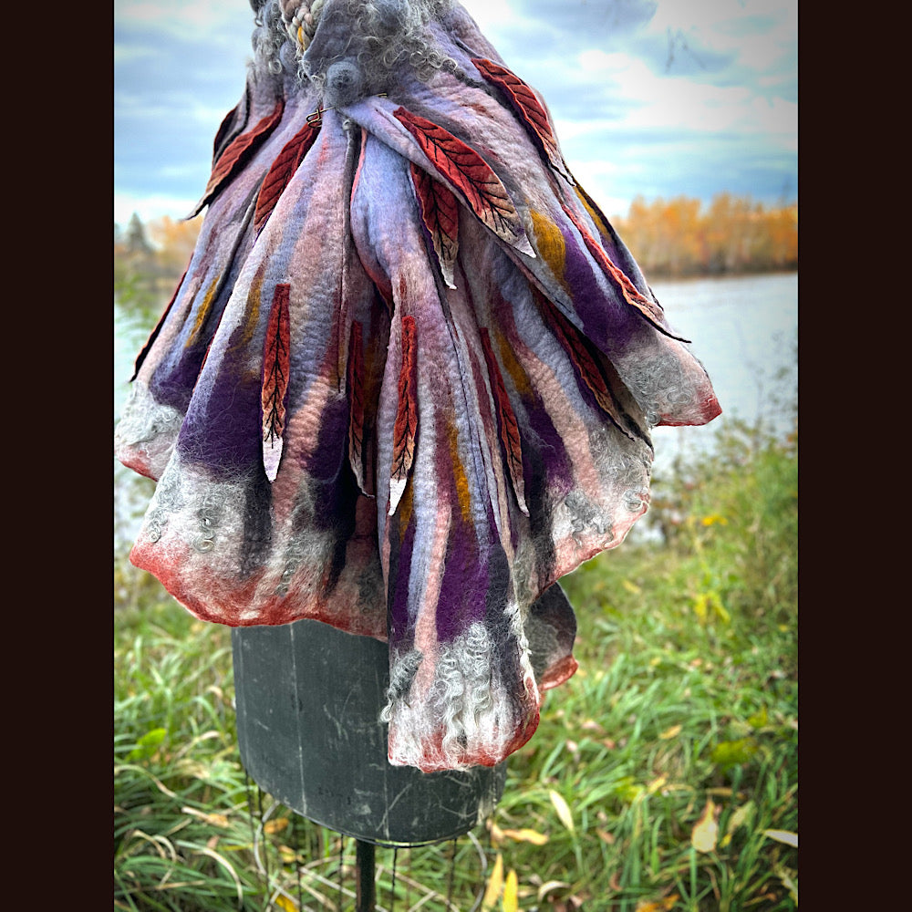 October sunset felted shawl 86” X 22”