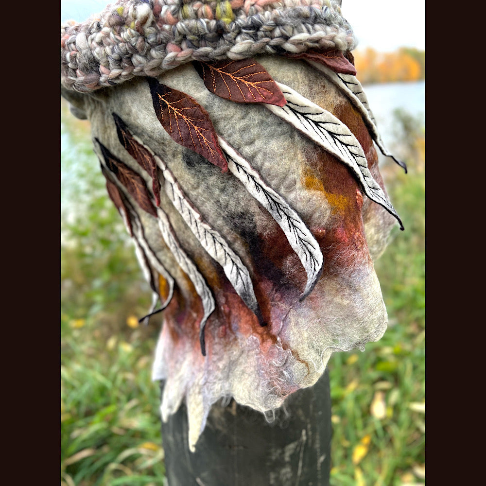 The Owl  felted shawl 80” X 25”