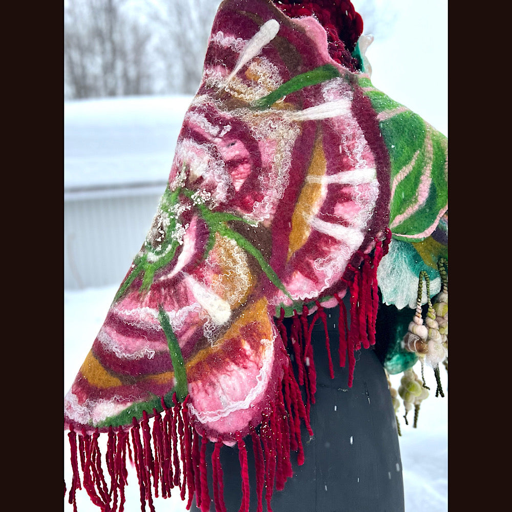 Rose felted wrap 57” X 27”