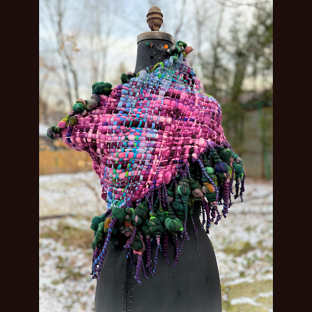 Handmade wool Woven Scarf shawlette 19”X 19”