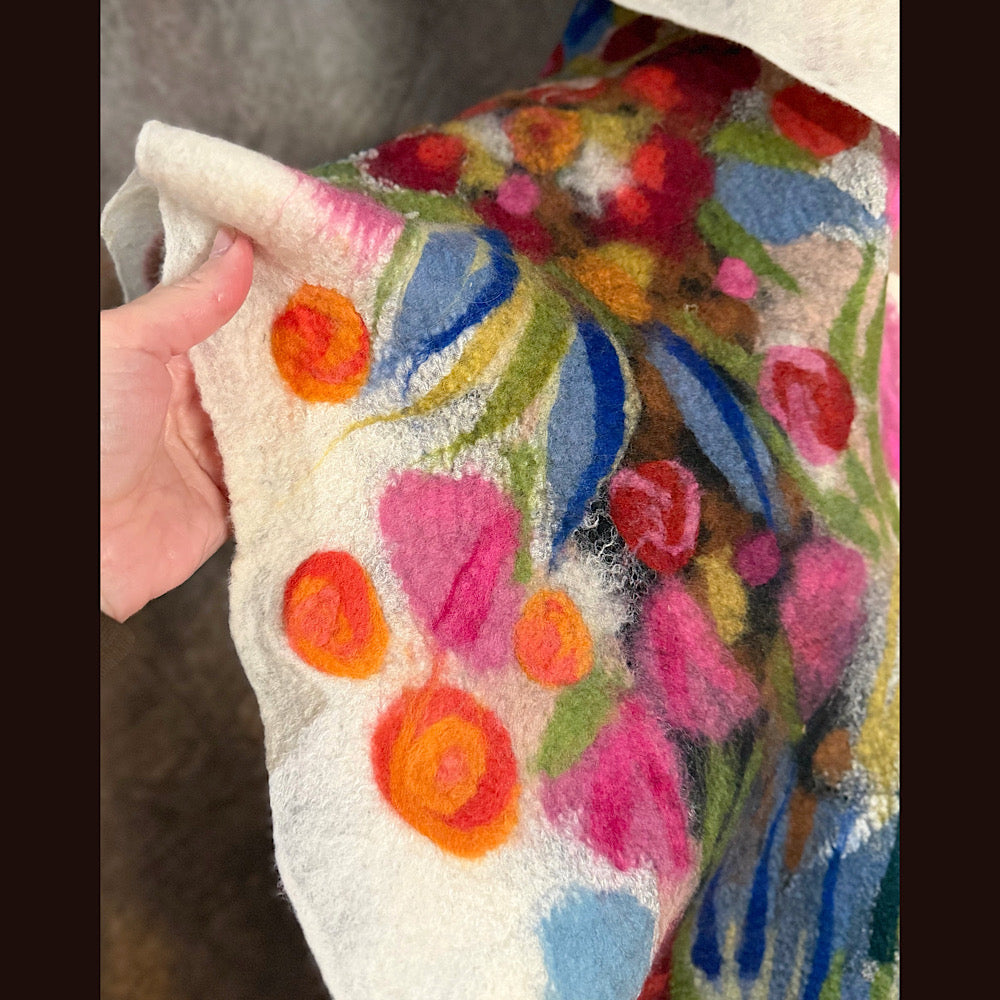 OOAK Handmade wool Felted Scarf 84” X 20” Original art work