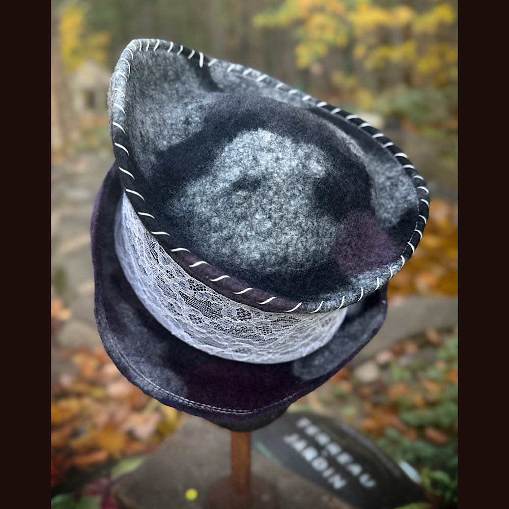 OOAK Handmade wool Felted hat 23.5” medium