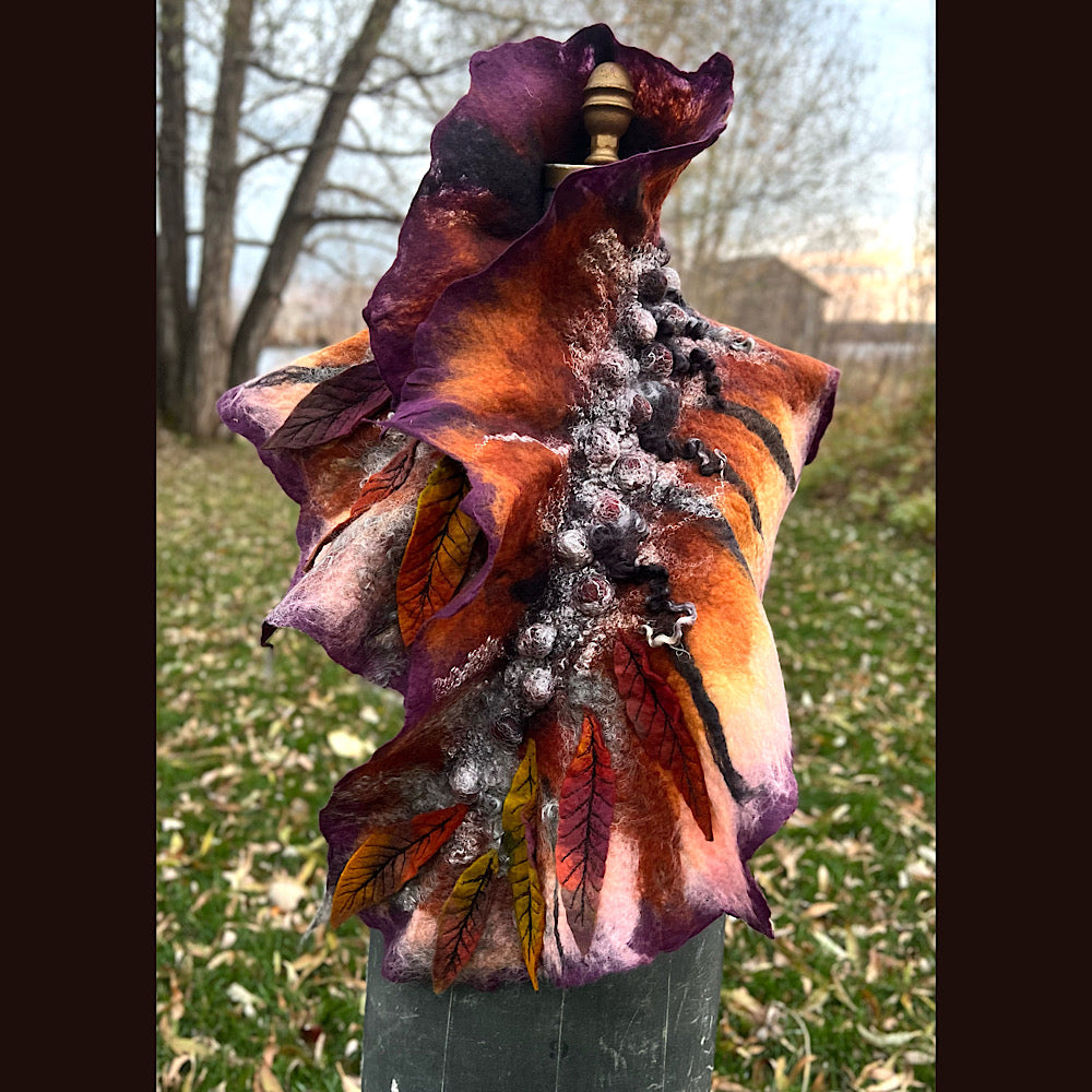 Autumn butterfly felted scarf 50” X 18”