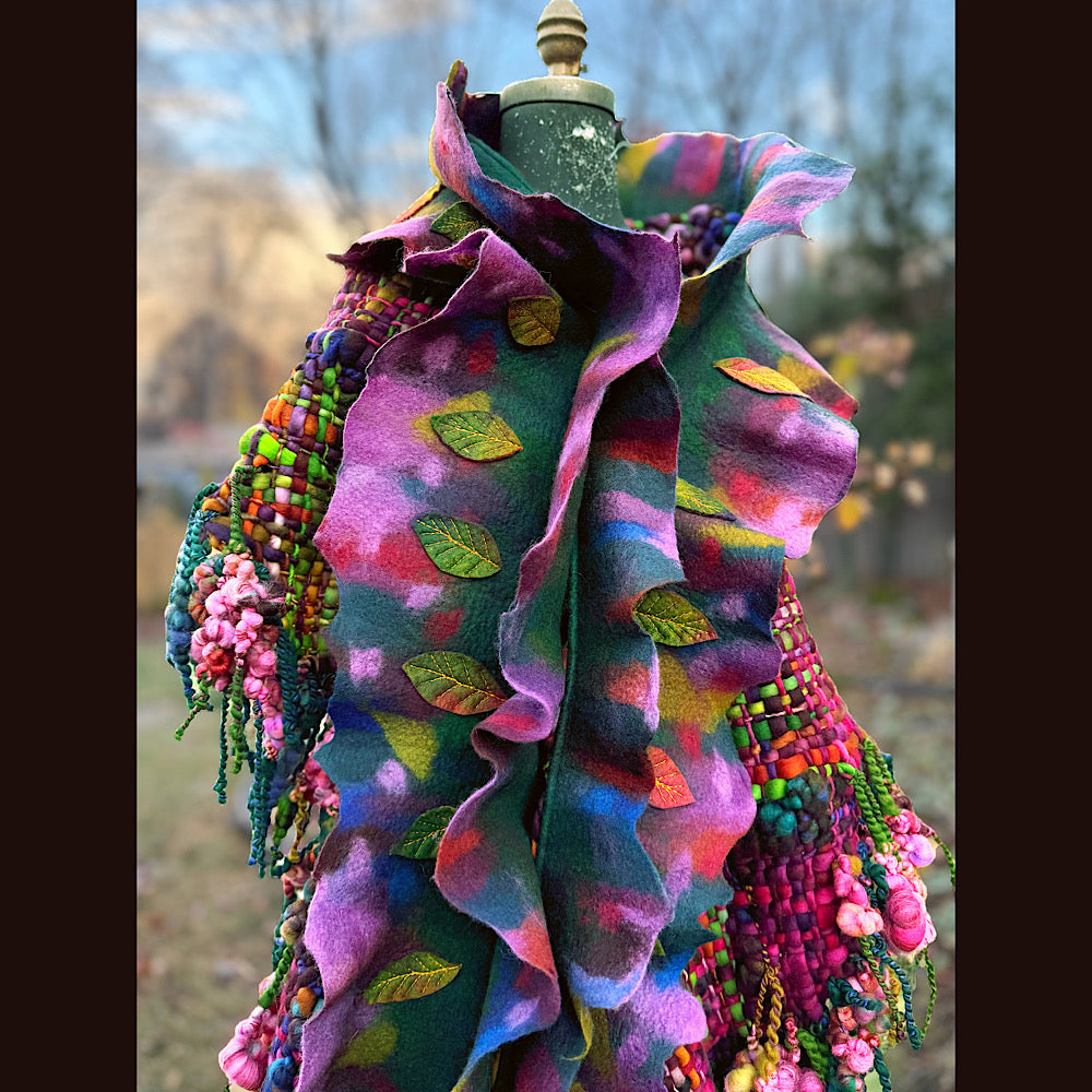 Handmade wool Felted Scarf 90” X 16”