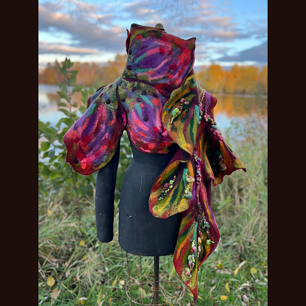 Wild Rose Felted Scarf 70” x 25”