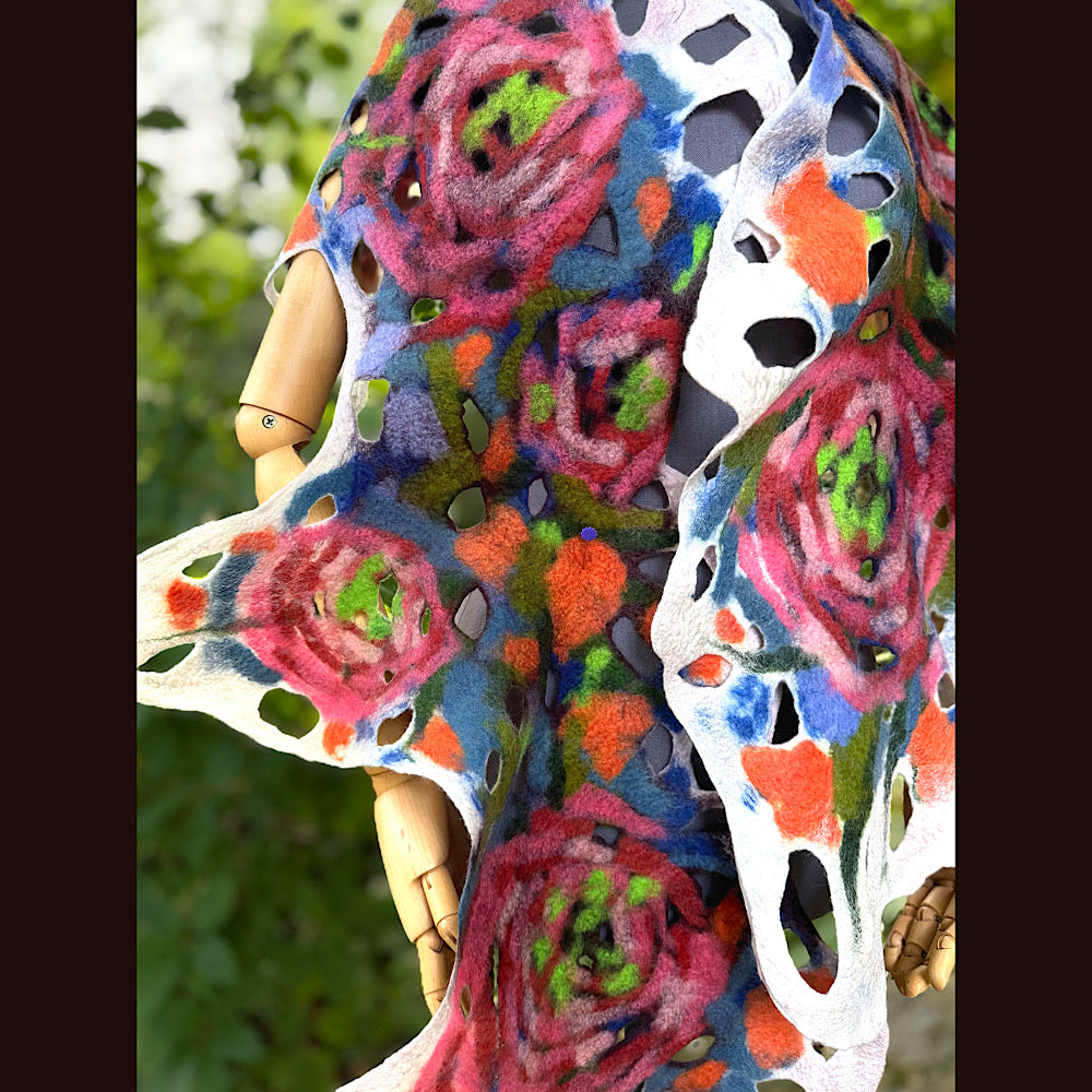 OOAK Handmade wool Felted Scarf 90” X 20” Original art work