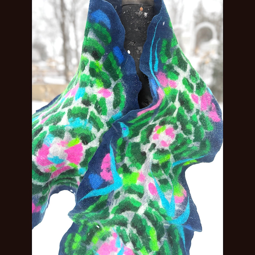 Handmade wool Felted Scarf 80” X 17”