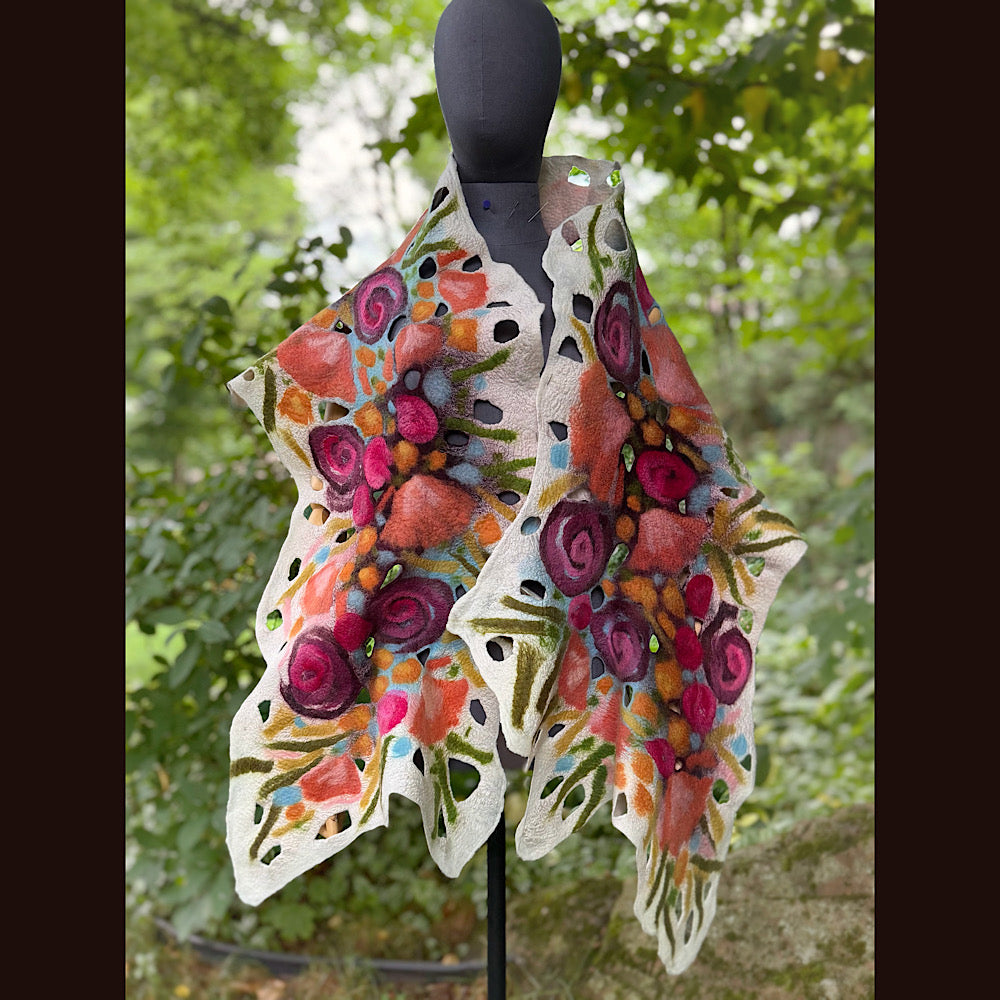 OOAK Handmade wool Felted Scarf 82” X 19” Original art work
