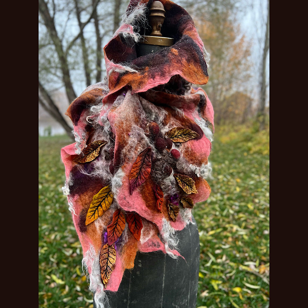 Autumn roses felted scarf 56” X 18