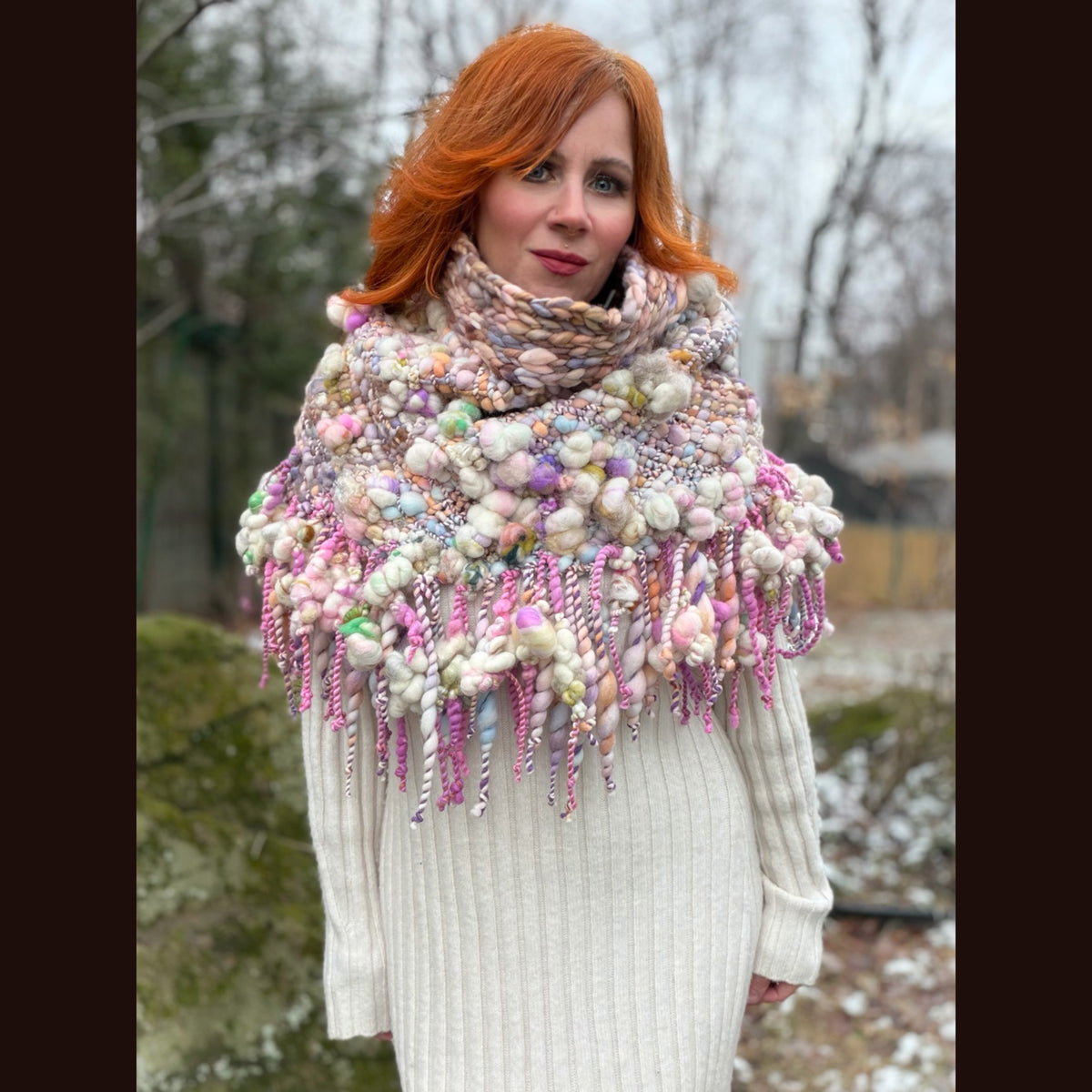 Handmade wool Woven Scarf shawlette 19”X 20”