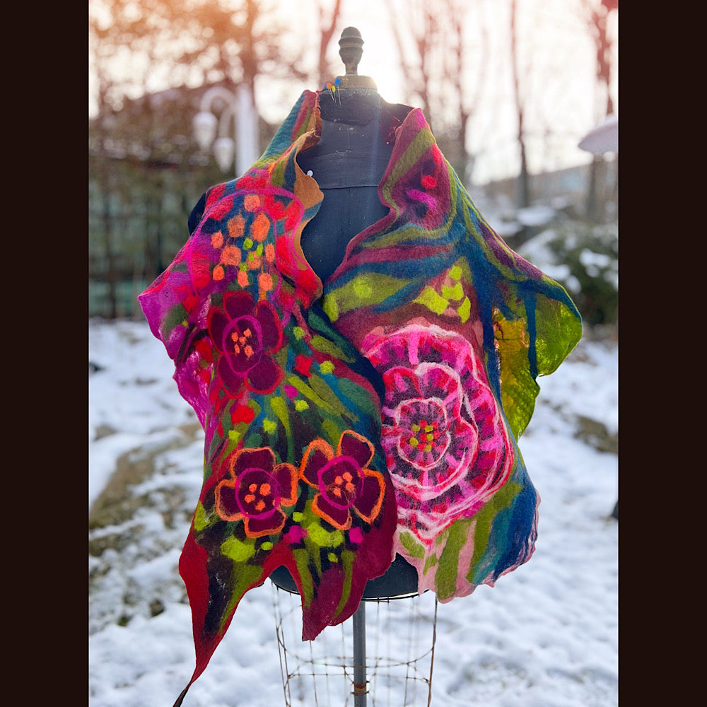 Rose Felted Shawl 80” X 21”
