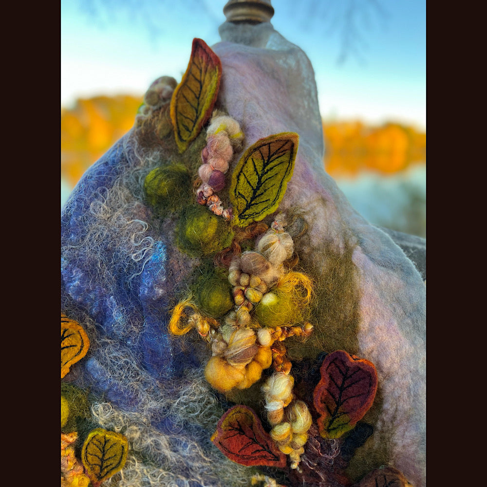 Chicoutimi river felted shawl 59” X 22”