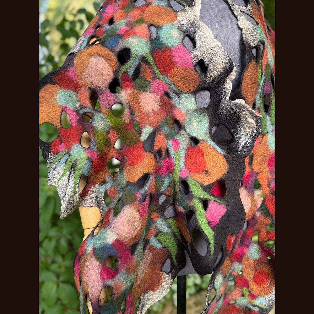 OOAK Handmade wool Felted Scarf 90” X 19” Original art work