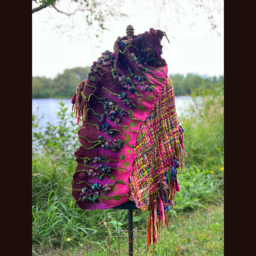 Felted and woven Shawl 55” X 27”