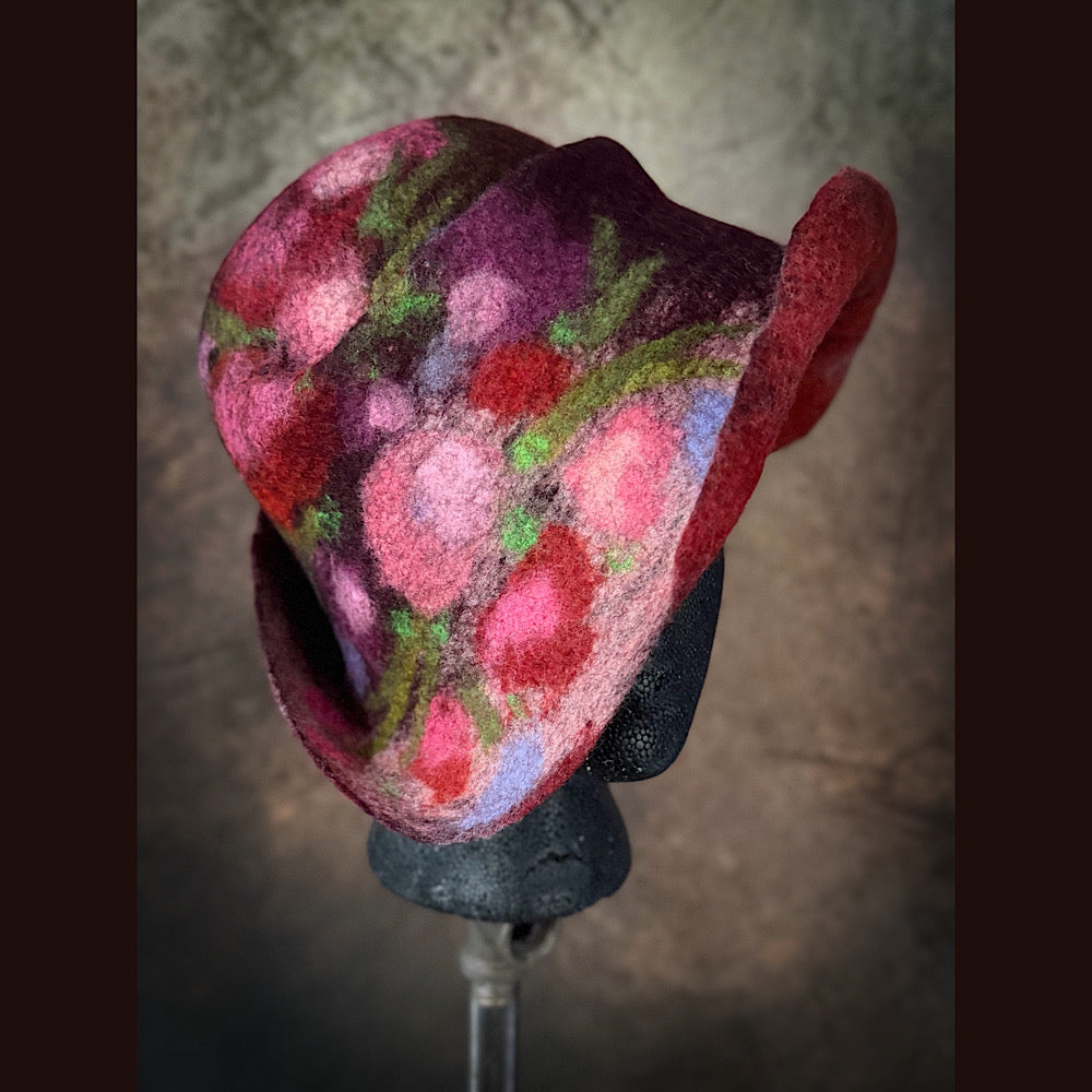 OOAK Handmade wool Felted hat 23.5” medium