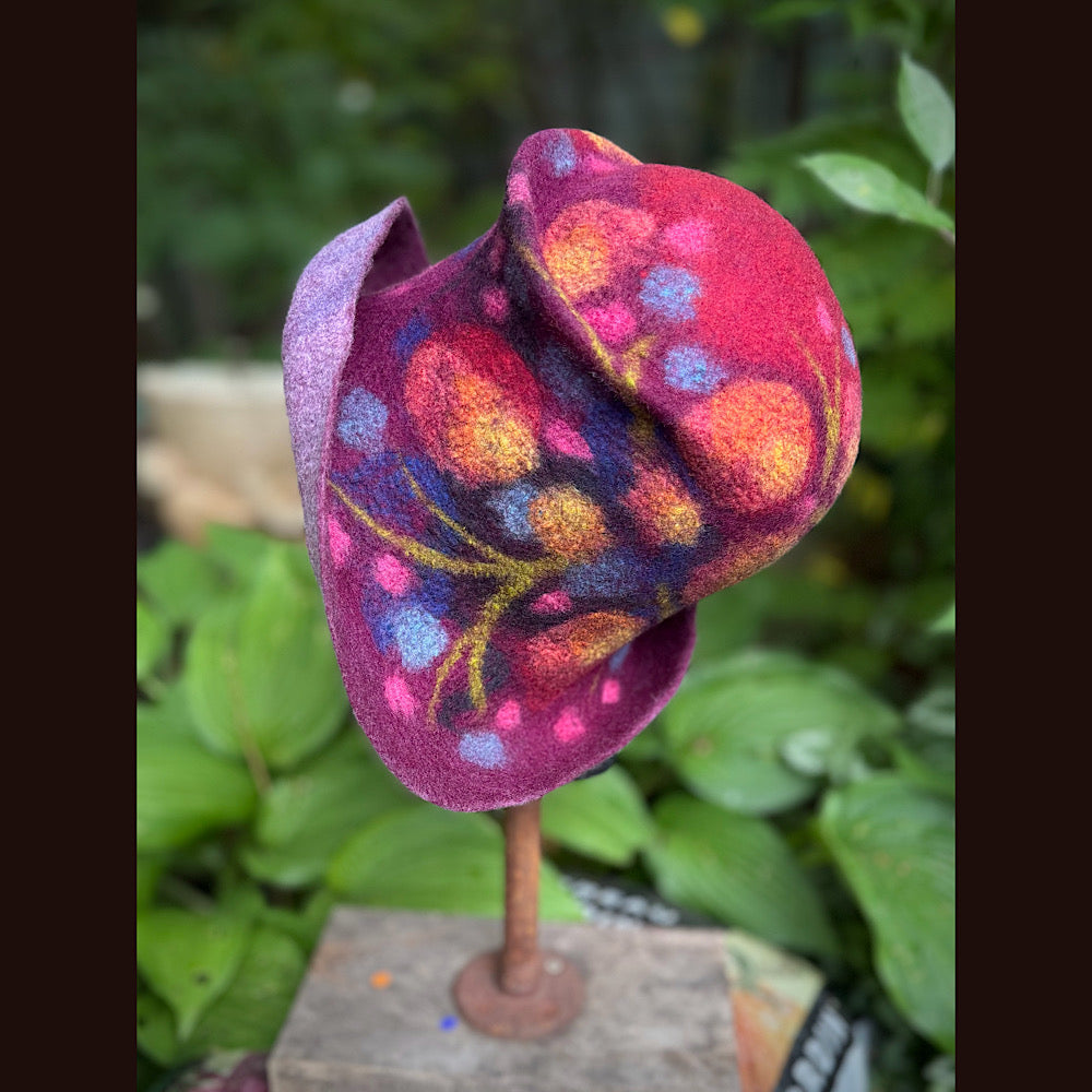 OOAK Handmade wool Felted hat 23.5” medium