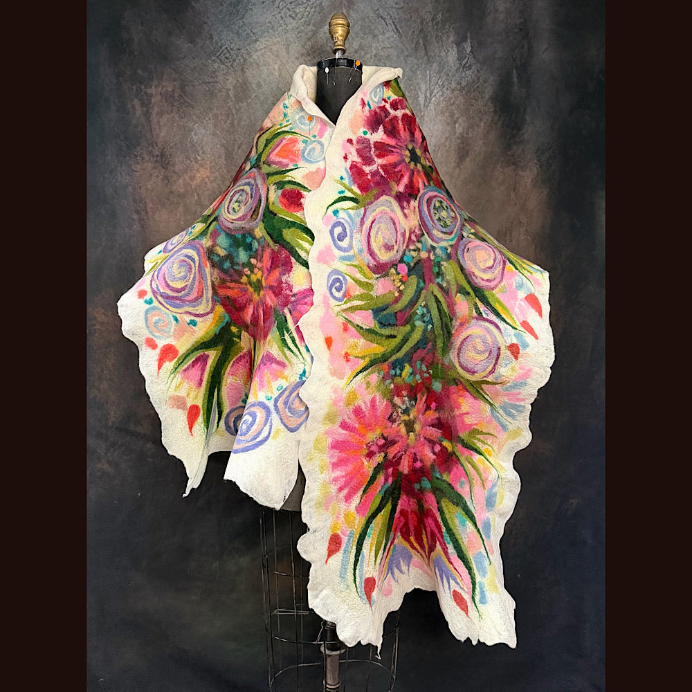 OOAK Handmade wool Felted Scarf 84” X 20” Original art work