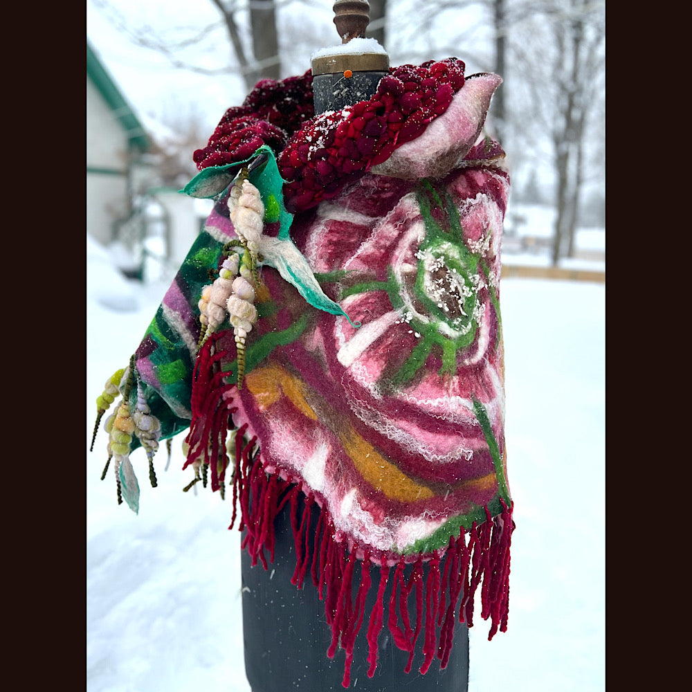 Rose felted wrap 57” X 27”