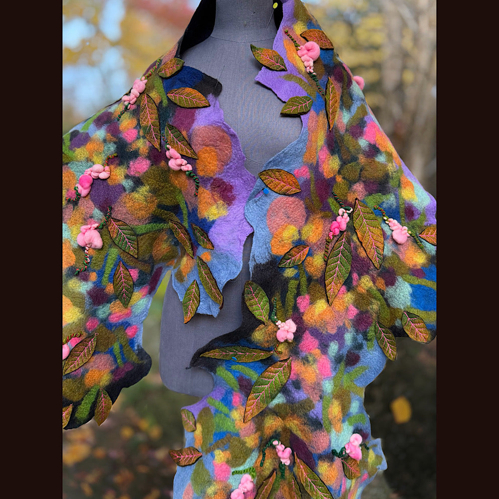 OOAK Handmade wool Felted Scarf 82” X 23” Original art work
