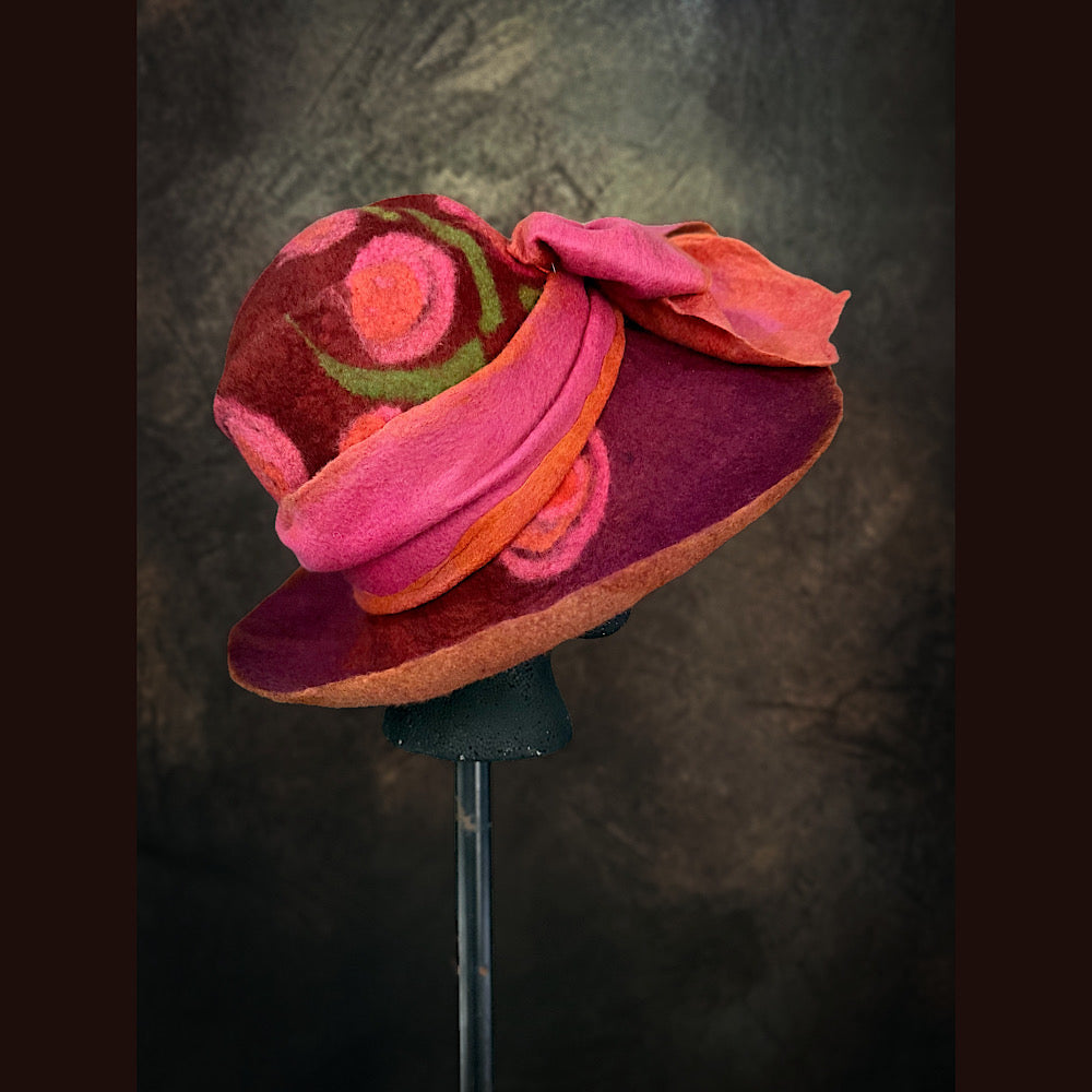 OOAK Handmade wool Felted hat 23.5” medium