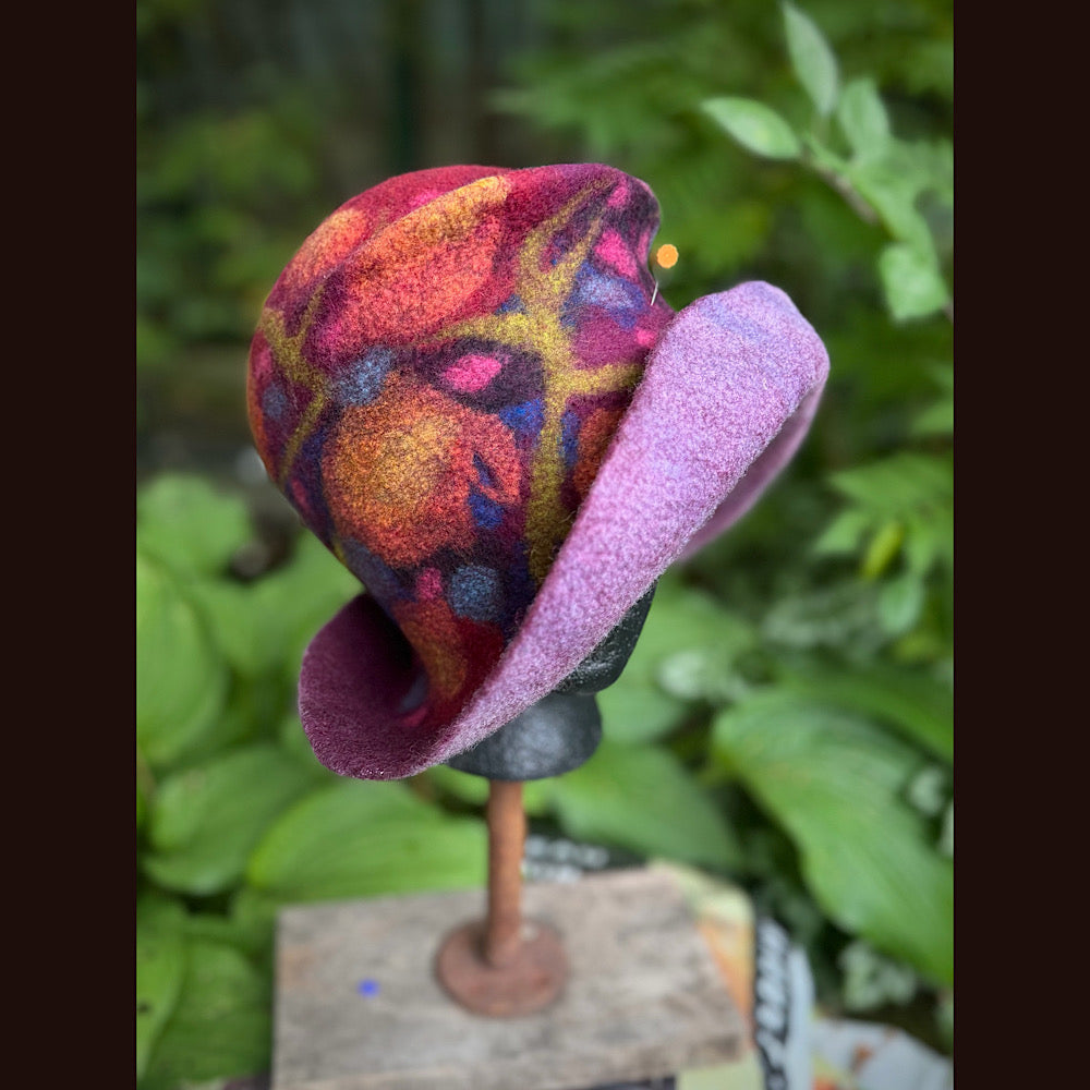 OOAK Handmade wool Felted hat 23.5” medium