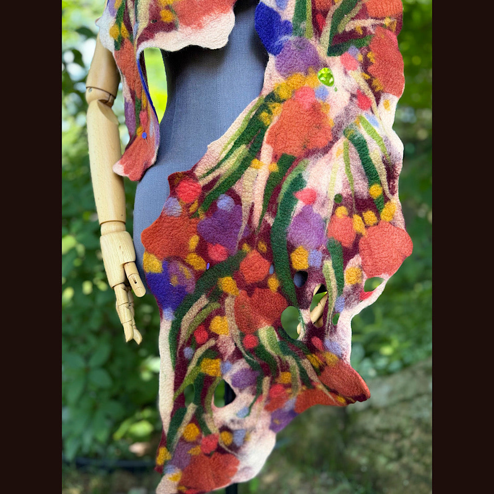 OOAK Handmade wool Felted Scarf 76” X 14” Original art work