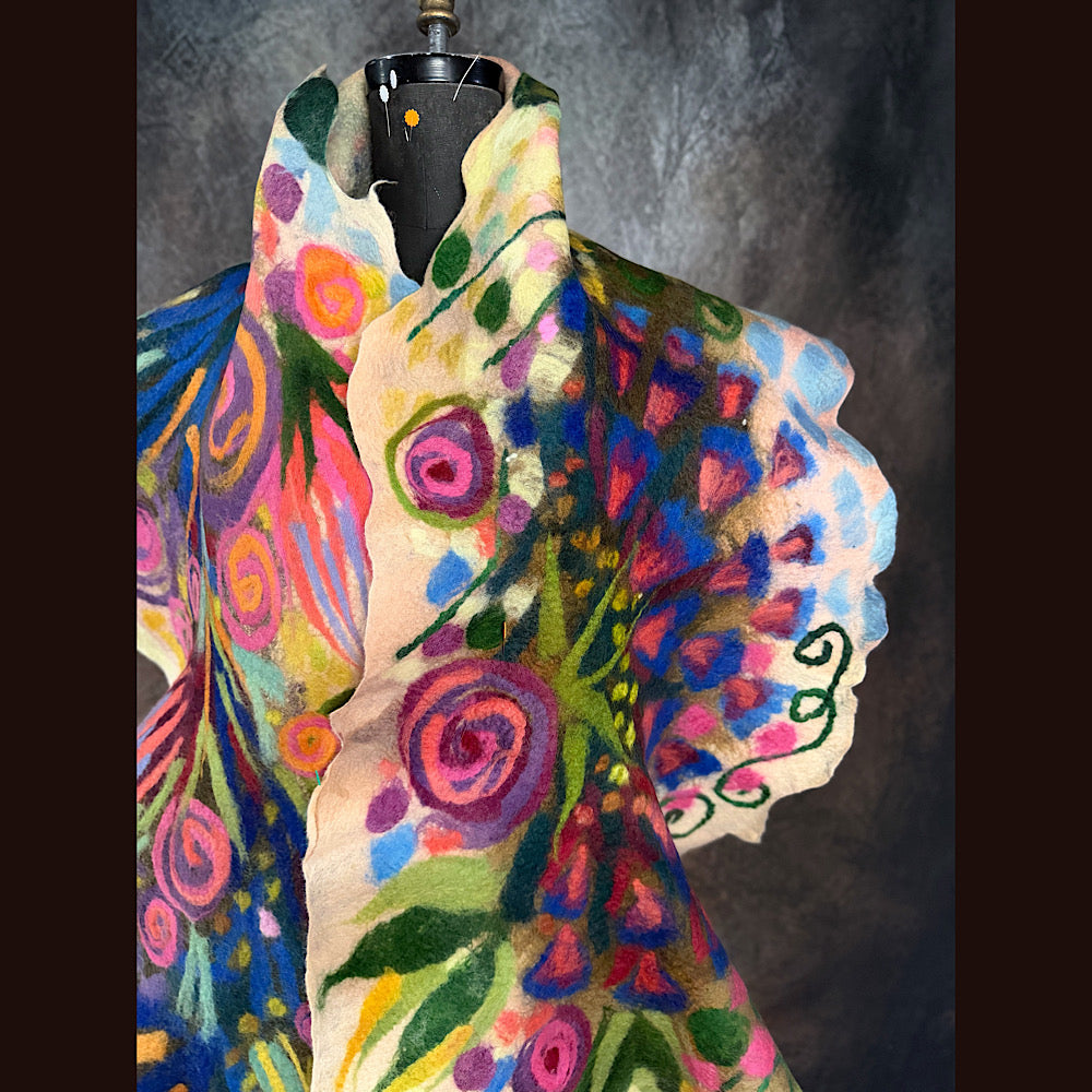 OOAK Handmade wool Felted Scarf 84” X 18”