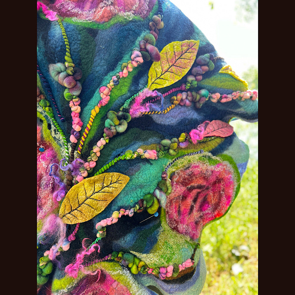 Wild Roses Large Felted Shawl 80” X 30”